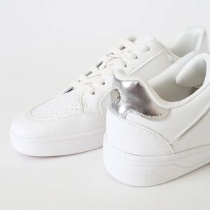 Steve Madden White and Silver Perforated Sneakers